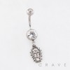 DANGLING COFFIN CHARM WITH AN EMBOSSED CROSS BELLY BUTTON NAVEL RING 316L SURGICAL STEEL